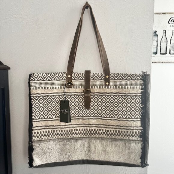 Myra Bag Handbags - Myra Bag Weekender Bag Tote Leather Canvas Handcrafted Geometric Travel - NWT